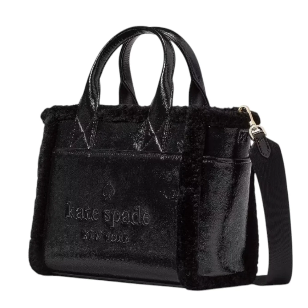 Kate Spade ♠️ black Jett Faux fur Shearling Small Tote bag